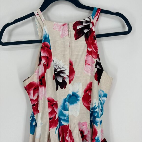 Guess Floral Fit & Flare Dress 2 Full Pleated Skirt Sleeveless Cocktail Red - Picture 7 of 9